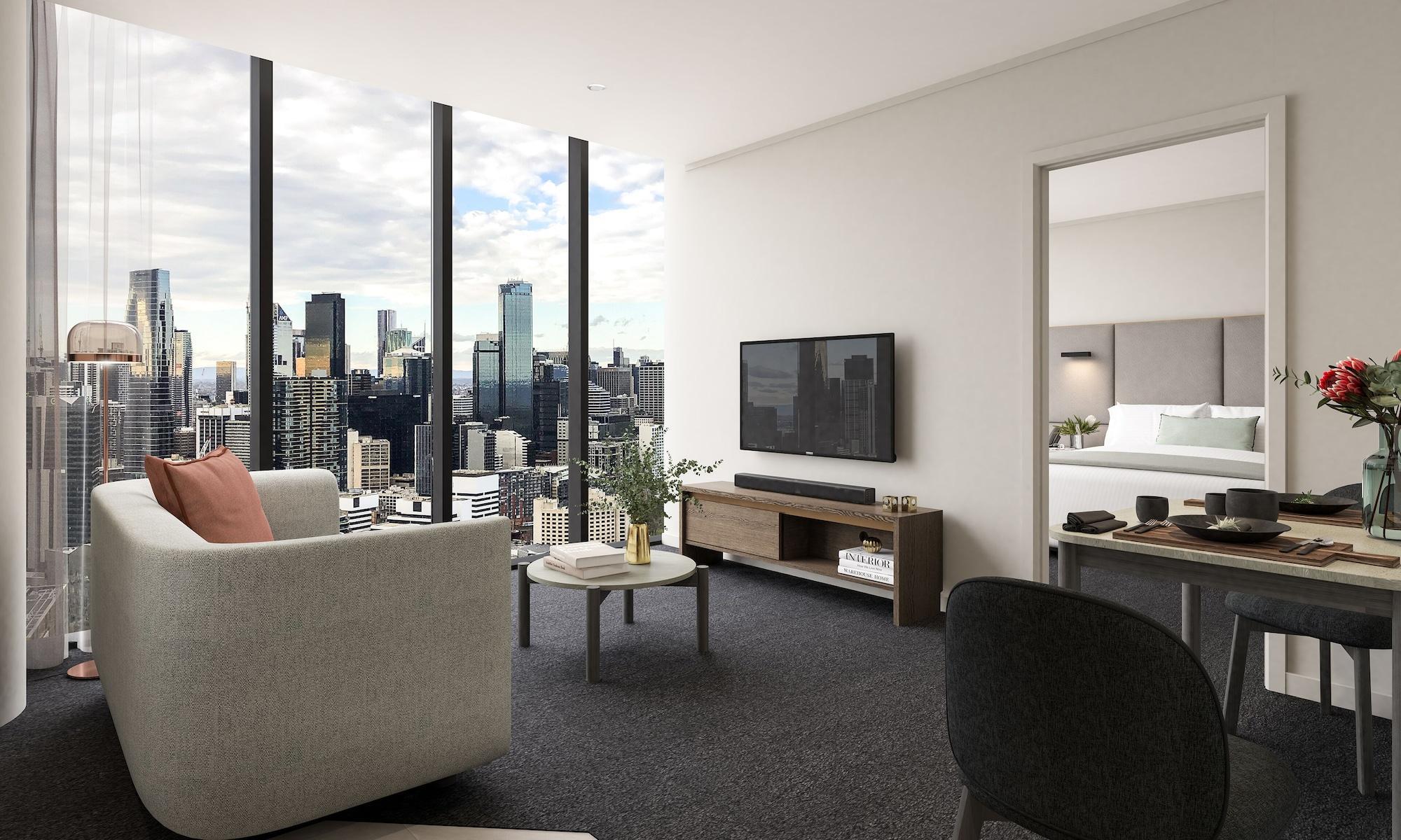Oakwood Premier Melbourne Aparthotel Bagian luar foto The interior of a typical apartment